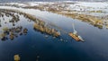 Dredger is working to deepen the fairway on the river. Cleaning and deepening by a dredger on the river