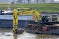 Dredging in inland waterway, Netherlands Royalty Free Stock Photo