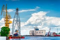 Dredging platform in industrial port and harbour in Szczecin Royalty Free Stock Photo