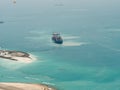 Dredging ship creating new island in Dubai Royalty Free Stock Photo