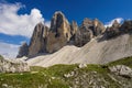 Drei Zinnen or Tre Cime di Lavaredo with beautiful flowering meadow, Sextener Dolomiten