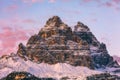 Drei Zinnen or Tre Cime di Lavaredo, Sextener Dolomiten or Dolomiti di Sesto, South Tirol, Dolomiten mountains view, Italian Alps