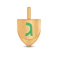 A dreidel with green letter gimel is a four-sided wooden spinning top realistic 3d vector object isolated on white background. The Royalty Free Stock Photo