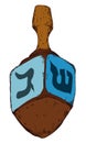 Traditional dreidel colored in hand drawn style over white background, Vector illustration Royalty Free Stock Photo