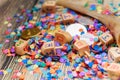 Dreidel and the small oil jug that last for eight days. Royalty Free Stock Photo