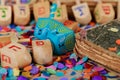 dreidel the traditional Jewish toy, a spinning top used for Hanukkah Royalty Free Stock Photo