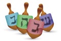 Group of spinning top toys or dreidels for Hanukkah, Vector illustration Royalty Free Stock Photo