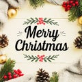 Festive Merry Christmas Greeting with Holiday Decorations: Pinecones, Ornaments, and Cozy Winter Vibes Royalty Free Stock Photo