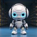 3Drendered adorable robot, AI chat bot, white system design