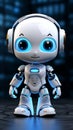 3Drendered adorable robot, AI chat bot, white system design