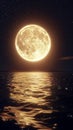 3Drendering Full moon, golden yellow, stars over the ocean Royalty Free Stock Photo
