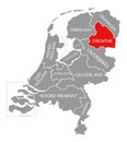 Drenthe red highlighted in map of Netherlands