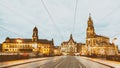 Dresden Augustusbrucke and Neustadt after sunset Royalty Free Stock Photo