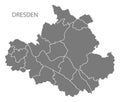Dresden city map with boroughs grey illustration silhouette shape
