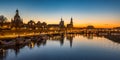 Dresden city skyline at Elbe river and Augustus Bridge at sunset , Dresden, Saxony, Germany. Panoramic evening view of Dresden Royalty Free Stock Photo