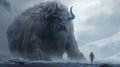 Giant Creature With Person On Mountain: Realistic Furry Art In Dark White And Light Gray