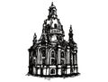 Dresden Frauenkirche vector hand drawn black and white illustration