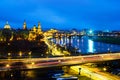 Aerial night view at main illuminated landmarks in the city of Dresden, Germany Royalty Free Stock Photo