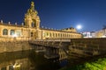 Dresden, Germany - April 19, 2019: Beautiful architecture of the Zwinger palace in Dresden at night, Saxony. Germany Royalty Free Stock Photo