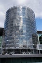 Plug-in hybrid Volkswagen e-Golf electric cars stands behind glass in the Glaserne Manufaktur - Transparent Factory, Dresden Royalty Free Stock Photo