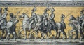 DRESDEN, GERMANY - AUGUST 3, 2016: A fragment of Procession of Princes, a mural of a mounted procession of the rulers of Saxony