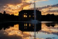 The silhouette of the Palais and the pond in the park \