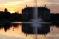 The silhouette of the Palais and the pond in the park \