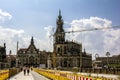 Waldschenke bridge over the Elbe and the Hofkirche Catholic court Church in Dresden