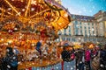 Dresden, Germany - 9.12.2018: Christmas carousel at night on Market Striezelmarkt in Dresden, Germany Royalty Free Stock Photo