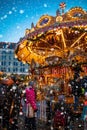 Dresden, Germany - 9.12.2018: Christmas carousel at night on Market Striezelmarkt in Dresden, Germany Royalty Free Stock Photo