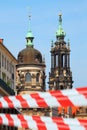Dresden, Germany. Closed city center with warning tape. Empty historical european sightseeing