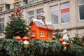 Dresden, Germany, December 19, 2016: Celebrating Christmas in Europe. Traditional decorations of roofs of shops on the Royalty Free Stock Photo