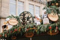 Dresden, Germany, December 19, 2016: Celebrating Christmas in Europe. Traditional decorations of roofs of shops on the Royalty Free Stock Photo