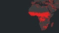 Dresden, Germany - February 2, 2023: Map of Africa on NASA FIRMS satellite wildfire detection service showing wildfires as red