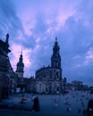 Dresden, Germany - July 29, 2022: Dramatic evening sky above Dresden Altstadt