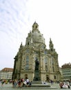 DRESDEN, GERMANY - JULY 19, 2016: Frauenkirche, a Lutheran church and Martin Luther Statue in Dresden, the capital of the German S Royalty Free Stock Photo