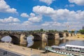 Dresden, Germany - June 28, 2022: Augustus bridge or Augustusbruecke on a sunny summer day. View from the Bruehl`s Terrace BrÃÂ¼