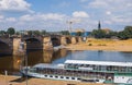 Dresden, Germany - June 28, 2022: Augustus bridge or Augustusbruecke on a sunny summer day. View from the Bruehl`s Terrace BrÃÂ¼