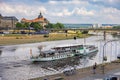 Dresden, Germany - June 28, 2022: Augustus bridge or Augustusbruecke on a sunny summer day. View from the Bruehl`s Terrace BrÃÂ¼