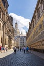 Dresden, Germany - June 28, 2022: The Fuerstenzug Procession of Princes in the old town of Dresden. Large mural of a mounted