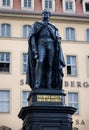 Dresden, Germany - June 28, 2022: Statue of Friedrich August II on Dresden`s Neumarkt in front of the famous Steigenberger Hotel