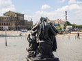 Dresden, Germany - June 28, 2022: Statue on the stairs to the BrÃÂ¼hlsche Terrassen. Four sculptures are the four times of the day