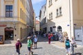Dresden, Germany - June 28, 2022: Street view from the Sporengasse to the Taschenbergpalais. Newly built buildings and streets