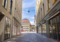 Dresden, Germany - June 28, 2022: Street view from the Sporengasse to the Taschenbergpalais. Newly built buildings and streets