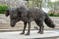 Dresden, Germany - May 16, 2023: Artistic statue vulpes gott in front of Supreme Land Court palace in Dresden, Germany