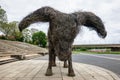 Dresden, Germany - May 16, 2023: Artistic statue vulpes gott in front of Supreme Land Court palace in Dresden, Germany