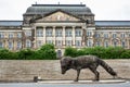 Dresden, Germany - May 16, 2023: Artistic statue vulpes gott in front of Supreme Land Court palace in Dresden, Germany