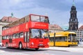 DRESDEN, GERMANY - MAY 2017: Classic red city sightseeing bus in Dresden, Saxony, Germany