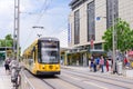 DRESDEN, GERMANY - MAY 2017: Modern tram in Dresden in a beautiful summer day in Dresden, Germany