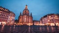 23.01.2018 Dresden, Germany - The Neumarkt square and Frauenkirche Church of Our Lady in Dre Royalty Free Stock Photo